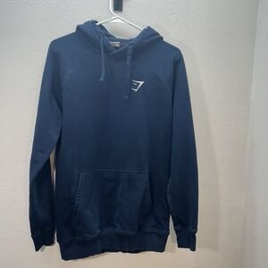 GYMSHARK Hoodie Mens S Crest Fleece Sweatshirt Workout Gym Pullover Navy Blue